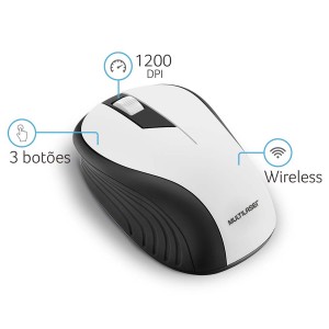 Mouse Sem Fio Wave Conexão Usb 1200dpi 3 Botões Ergonômico Branco-MO216-20950