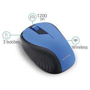 Mouse Sem Fio Wave Conexão Usb 1200dpi 3 Botões Ergonômico Azul-MO215-35205