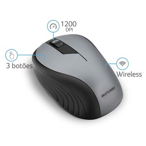 Mouse Sem Fio Wave Conexão Usb 1200dpi Botões Ergonômico Grafite-MO213-62611