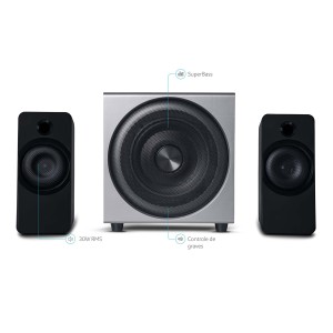 Caixas De Som 2.1 Subwoofer 30w Rms Bivolt Controle Graves Prata-SP262-81685