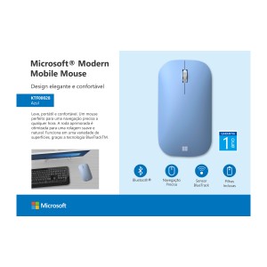 Mouse Sem Fio Modern Microsoft 3 Bot 1000dpi Sensor Bluetrack Bluetooth Azul-KTF00028-29225