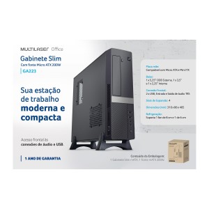 Gabinete Slim Micro Atx Com Fonte 200w Matx Preto-GA223-34884