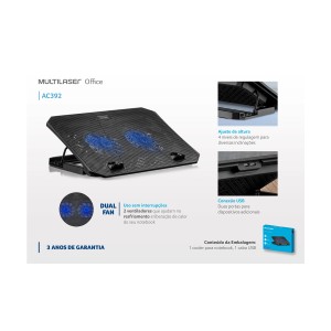 Base Cooler Para Notebook Com 2 Ventiladores E 4 Niveis De Altura-AC392-97357