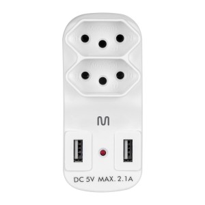 Adaptador 2 Saidas 2p+t Com 2 Portas Usb 2.1a-WI331-21655