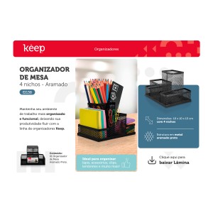 Organizador De Mesa Aramado 4 Compartimentos Preto-EI138-33168