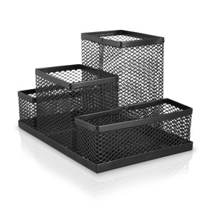 Organizador De Mesa Aramado 4 Compartimentos Preto-EI138