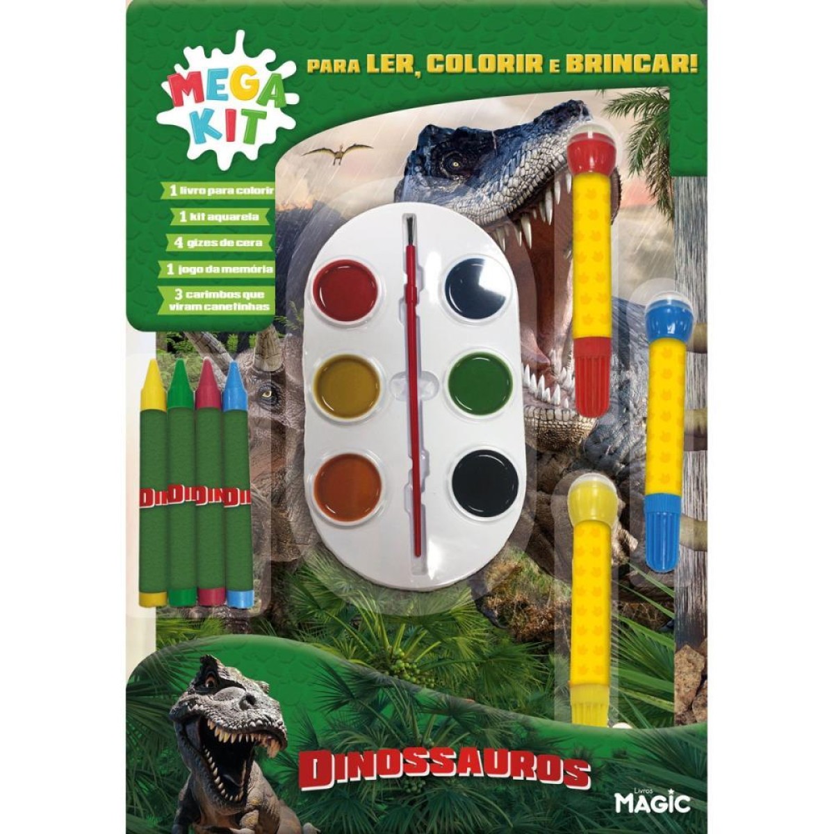 Livro Infantil Colorir Dinossauros Mega Kit Ler E Col-111786-24056