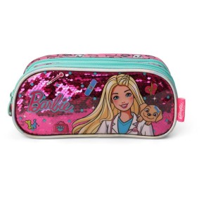 Estojo Tecido Barbie 3ziperes Pink-107085-21070