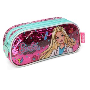 Estojo Tecido Barbie 3ziperes Pink-107085-82121