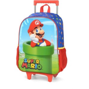 Mochila Infantil Com Rodinha Super Mario Bros G Azul-107073-74918