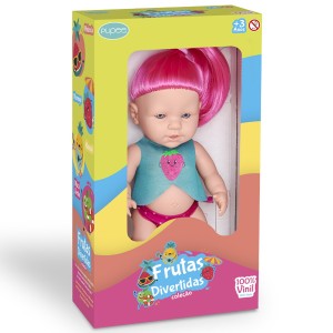 Boneca Frutas 31cm Com Cabelo Rosa E Cheirinho De Morango-1078-28696