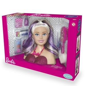 Boneca Barbie Busto Com Mechas Roxas E Acessórios De Beleza-1265-30111