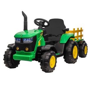 Trator Elétrico Infantil 12v Controle Remoto Verde E Amarelo