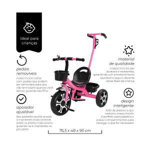 Triciclo Com Apoiador Rosa-7631-84253