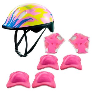 Kit De Proteção Rosa Chamas Com Capacete-6654