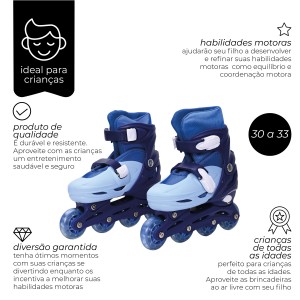 Kit Patins In Line Ajustável Azul 30-33-6639-44026