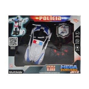 Carrinho Transformável R/c Escala 1:18 Megaformers Auto - Polícia Com Luz-BR1487