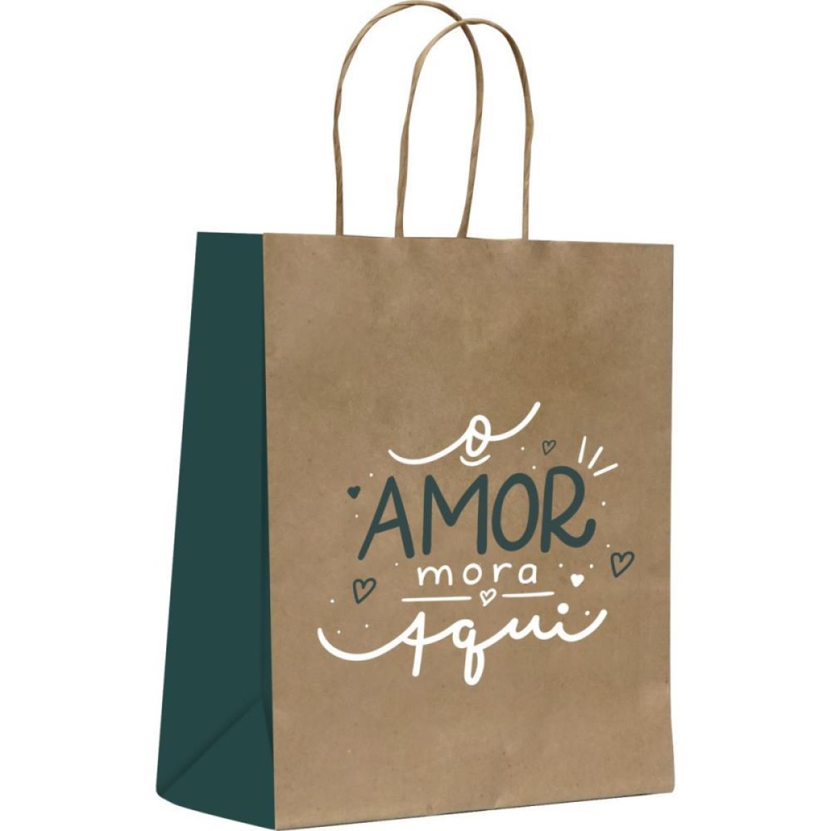 Sacola Para Presente Decorada Amor Mora Aqui P 16,4x21x8,5cm-112664-51167