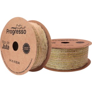 Fita Aramada De Juta 38mmx10m. Cru C/dourado-113330-55436