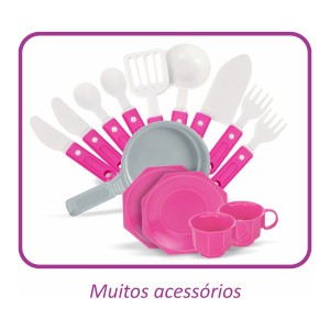 Cozinha de Brinquedo Rosa Fogão e Geladeira com Pia que Sai Água-8074-53587