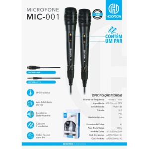 Microfone P10 C/fio 3m. Cabo Remov. Pret-114855-29278