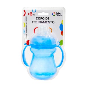 Copo Azul Com Alça Liso 270ml Com Bico De Silicone