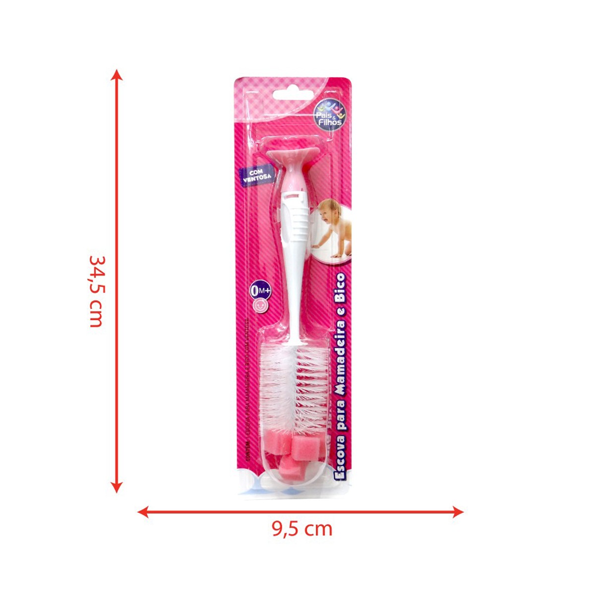 Escova para mamadeira e bico rosa com ventosa para fixação-7763-88107