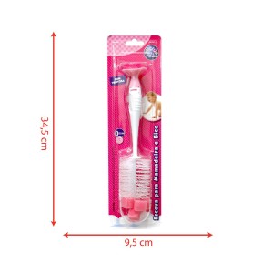 Escova para mamadeira e bico rosa com ventosa para fixação-7763-20679
