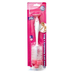 Escova para mamadeira e bico rosa com ventosa para fixação-7763-86291