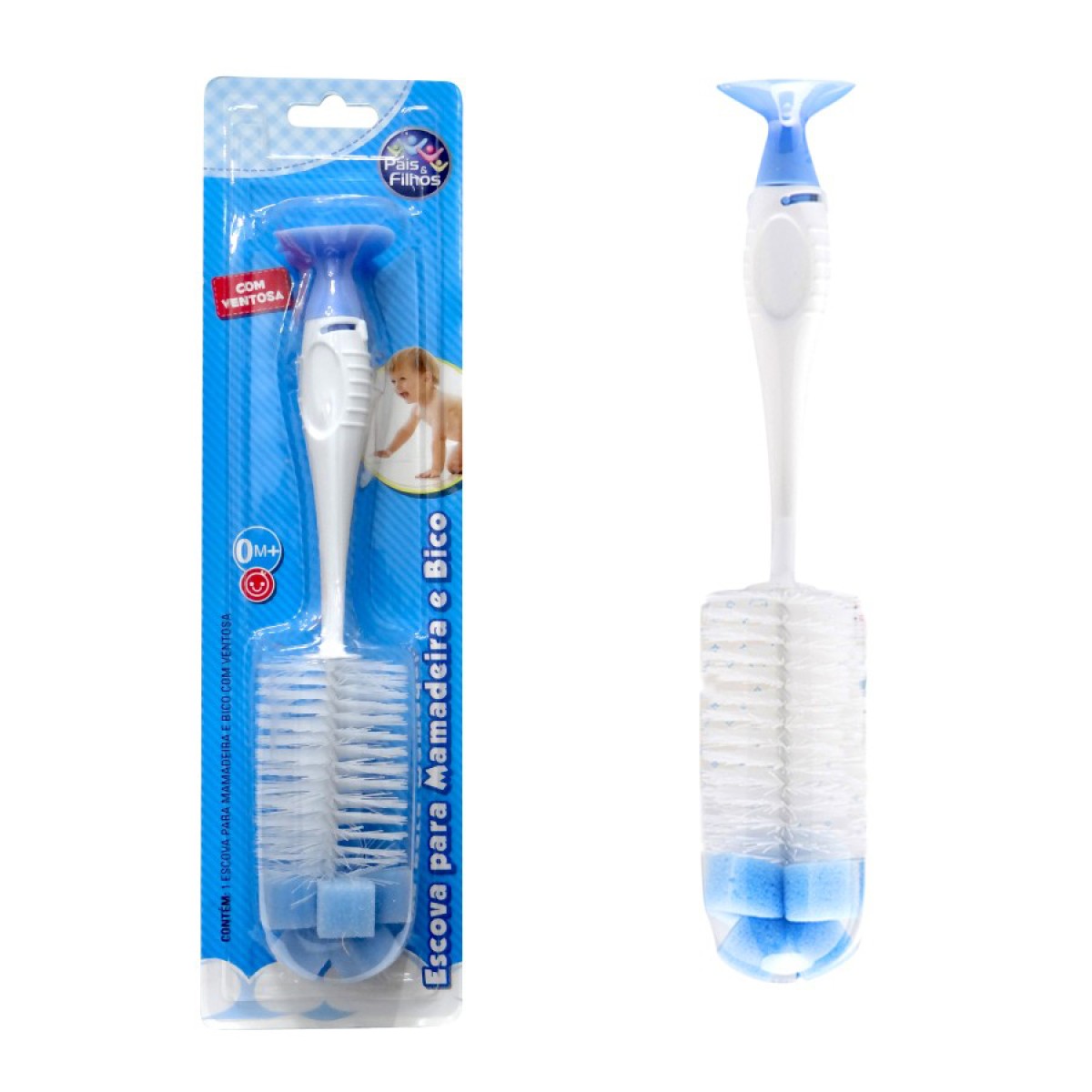Escova para mamadeira e bico azul com ventosa para fixação-7764-87102