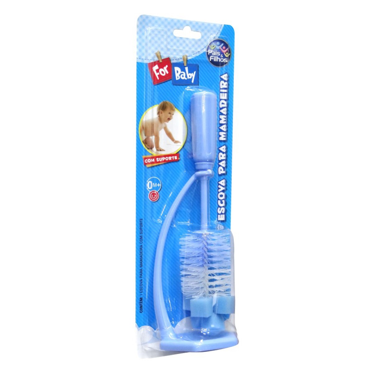 Escova para mamadeira azul com suporte-7825-93494