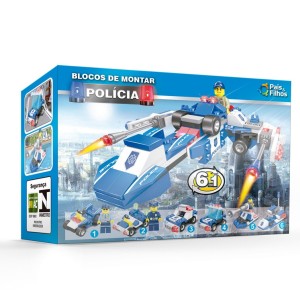 Blocos De Montar Polícia 6 Em 1 Display Com 18