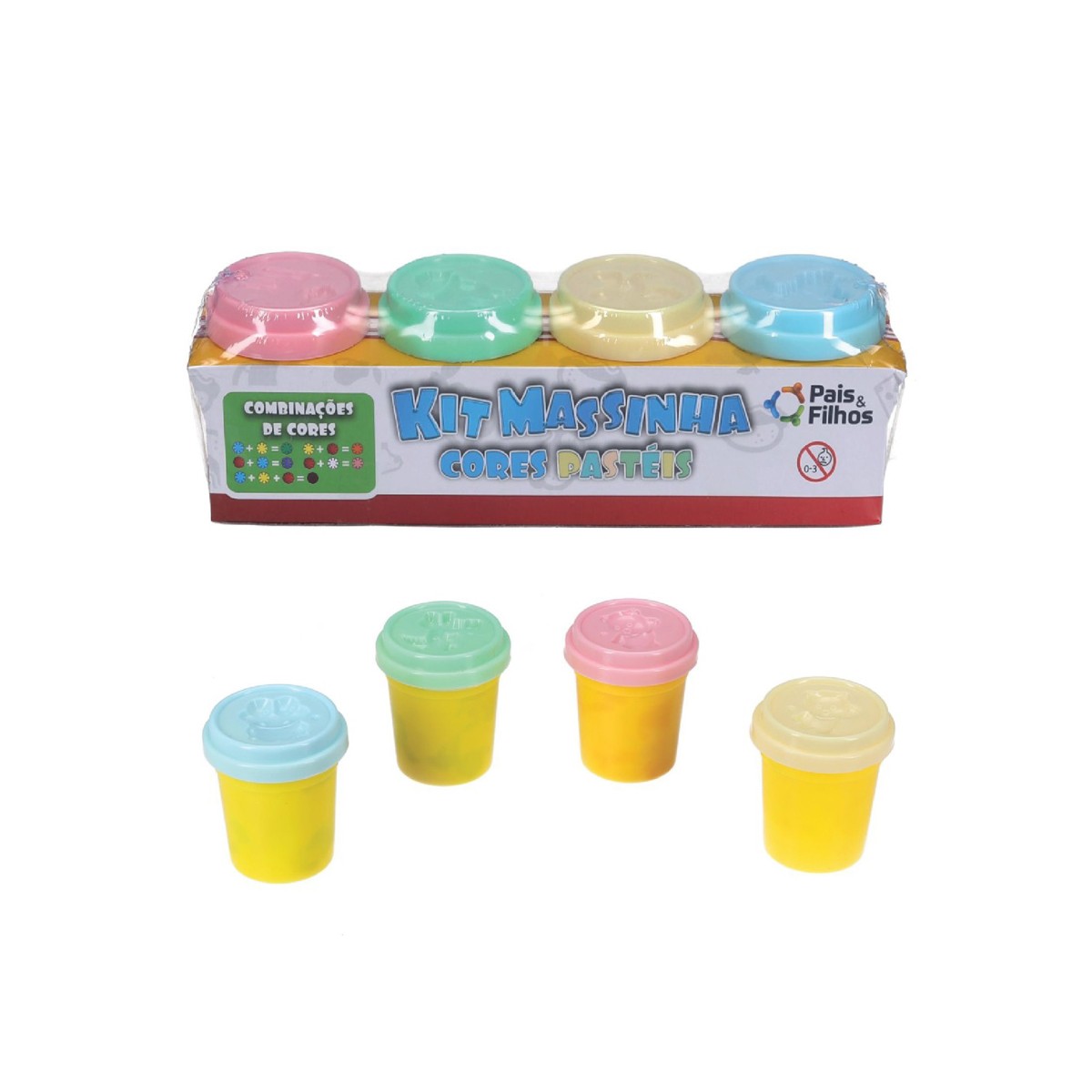 Kit de massinhas de modelar cores pastéis sortida 4 potes de 50g-944-29402