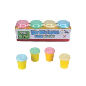Kit de massinhas de modelar cores pastéis sortida 4 potes de 50g-944-29402