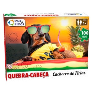 Quebra Cabeça Infantil Cachorrinho Na Praia Com 100 Peças