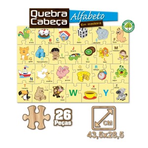 Quebra Cabeça Infantil Alfabeto Com 26 Peças Em Madeira-7322-38034