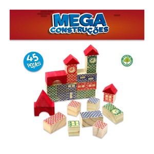 Kit mega construções 45 peças com bloquinhos de madeira-7394-45236