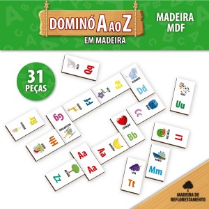 Brinquedo Educativo Dominó A ao Z 31 Peças em Madeira-2835-40858