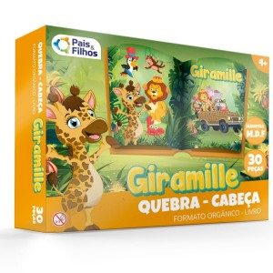 Quebra cabeça infantil da girafa giramille com 30 peças em madeira-10788-32249