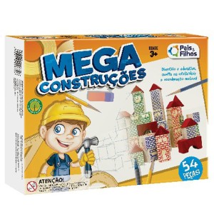 Kit Mega Construções Com Bloquinhos De Madeira 54 Peças