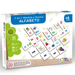 Brinquedo Educativo Alfabeto Memória E Dominó Em Madeira 51 Peças