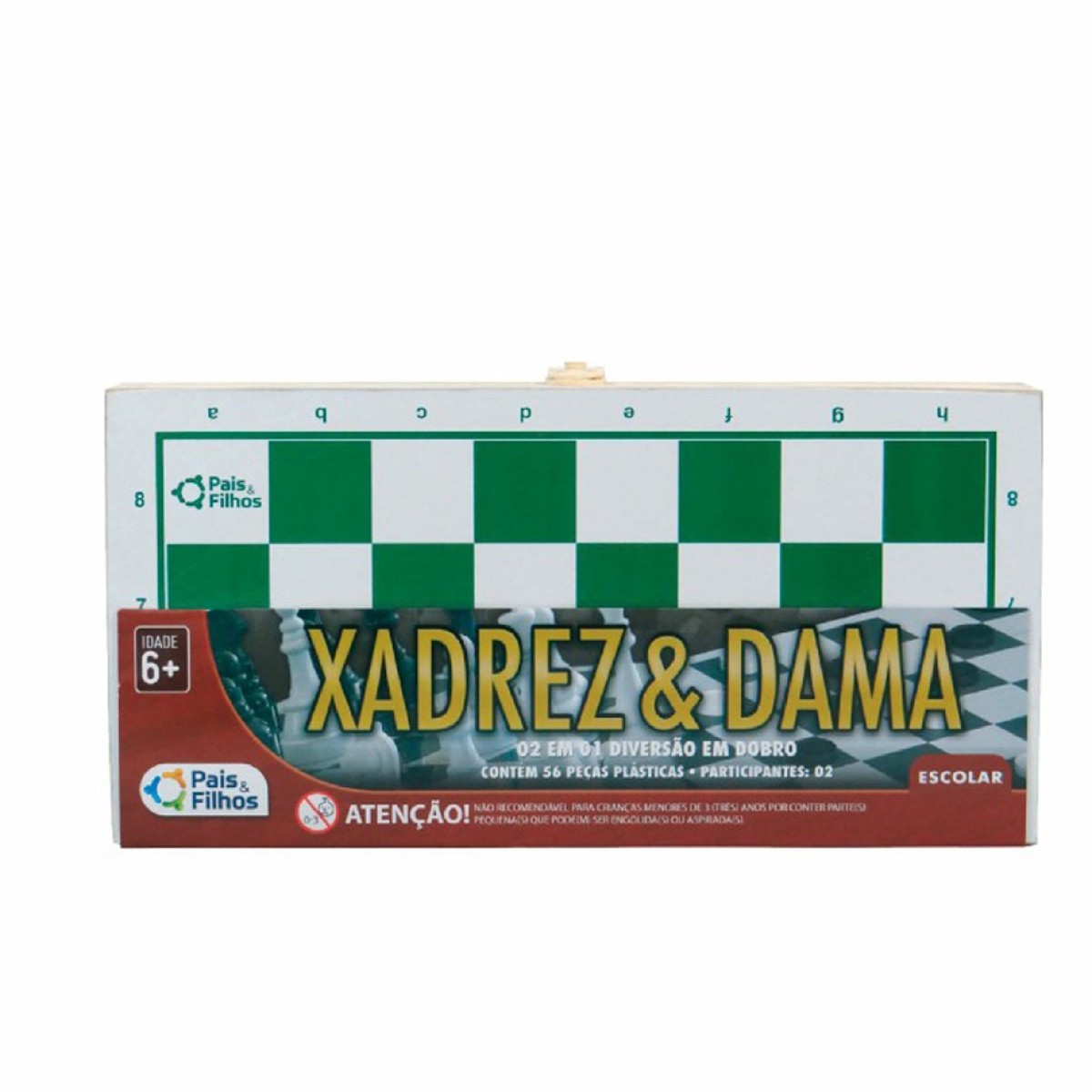 Jogo xadrez e dama tabuleiro estojo em madeira com peças plásticas-2908-28651