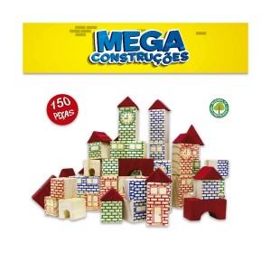 Kit mega construções 150 peças com bloquinhos de madeira-7359-15507