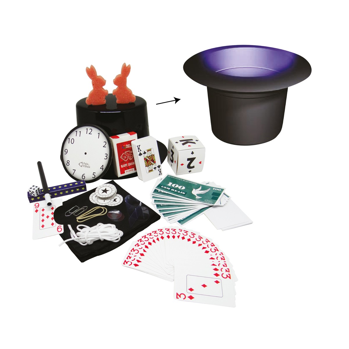 Kit de mágica infantil com 30 truques,varinha e cartola-7282-41003