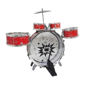 Bateria Rock Star Vermelha Com Banco E Baquetas